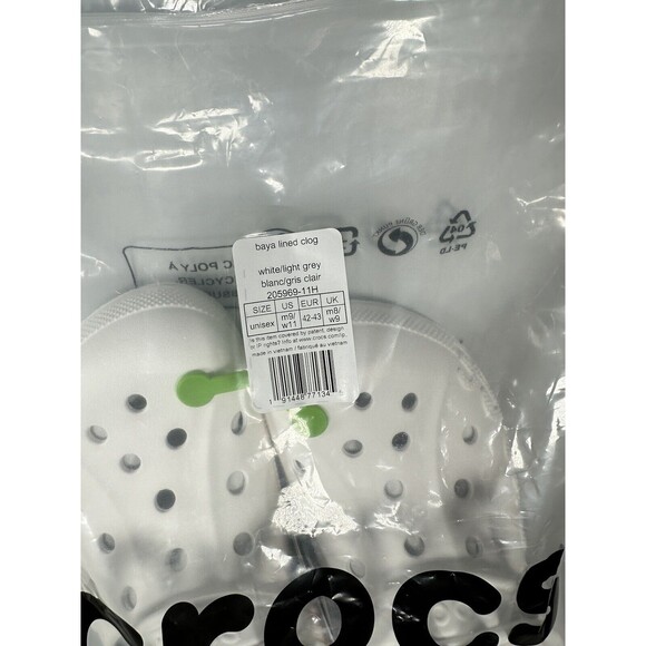 Size M9/W11 Crocs Baya Lined Clog Slip On White/Grey 205969-11H NEW - Picture 7 of 7